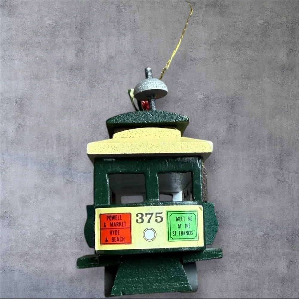 Vintage San Francisco Powell & Market Wood Train Car Trolley Christmas Ornament